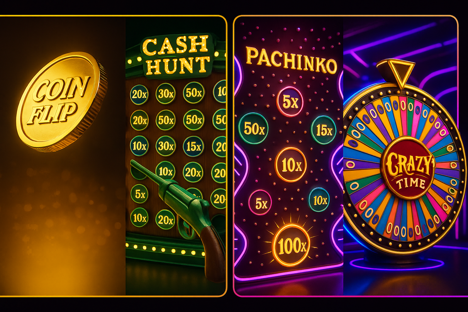 Crazy Time bonus games: Coin Flip, Cash Hunt, Pachinko and Crazy Time round