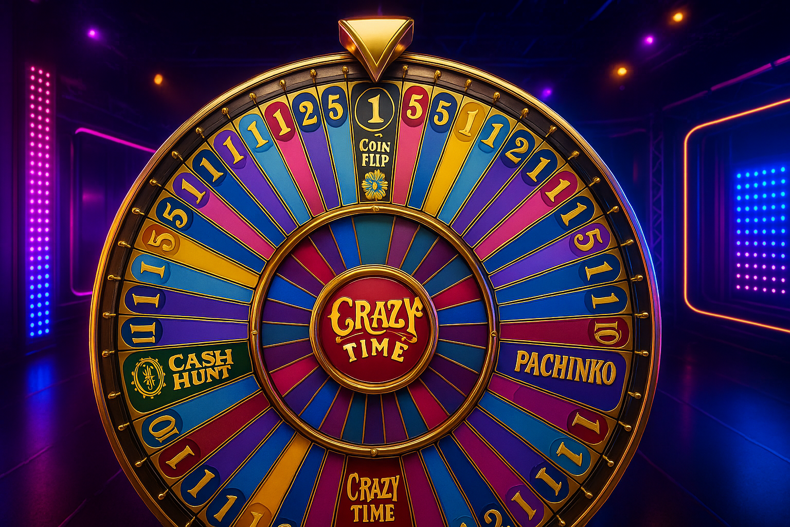 Crazy Time live casino wheel by Evolution Gaming with colorful segments and multipliers